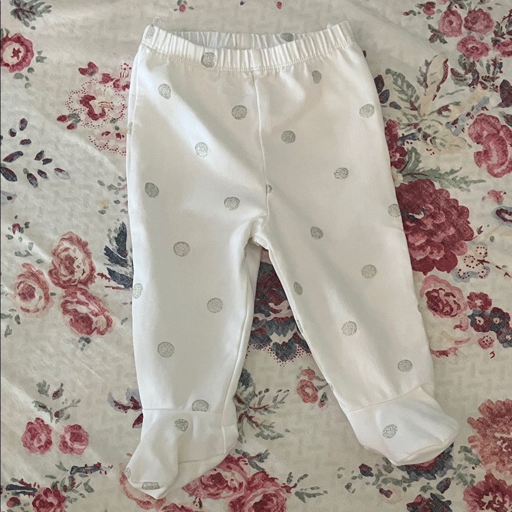 Petit Lem White Baby Pants with Silver Dots